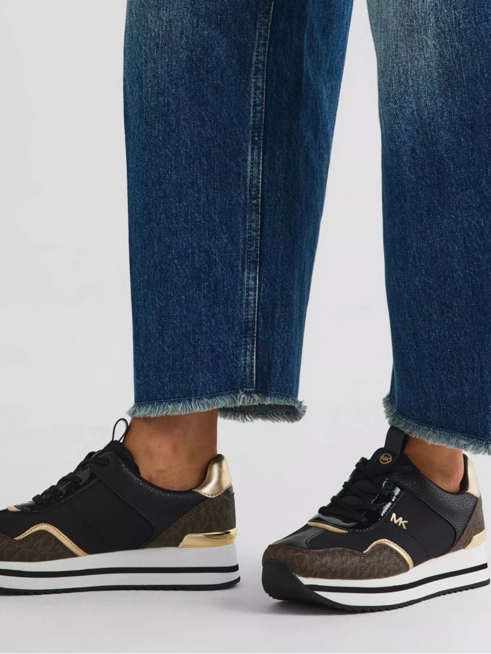 Michael Kors Black & Gold Logo Platform Sneakers
